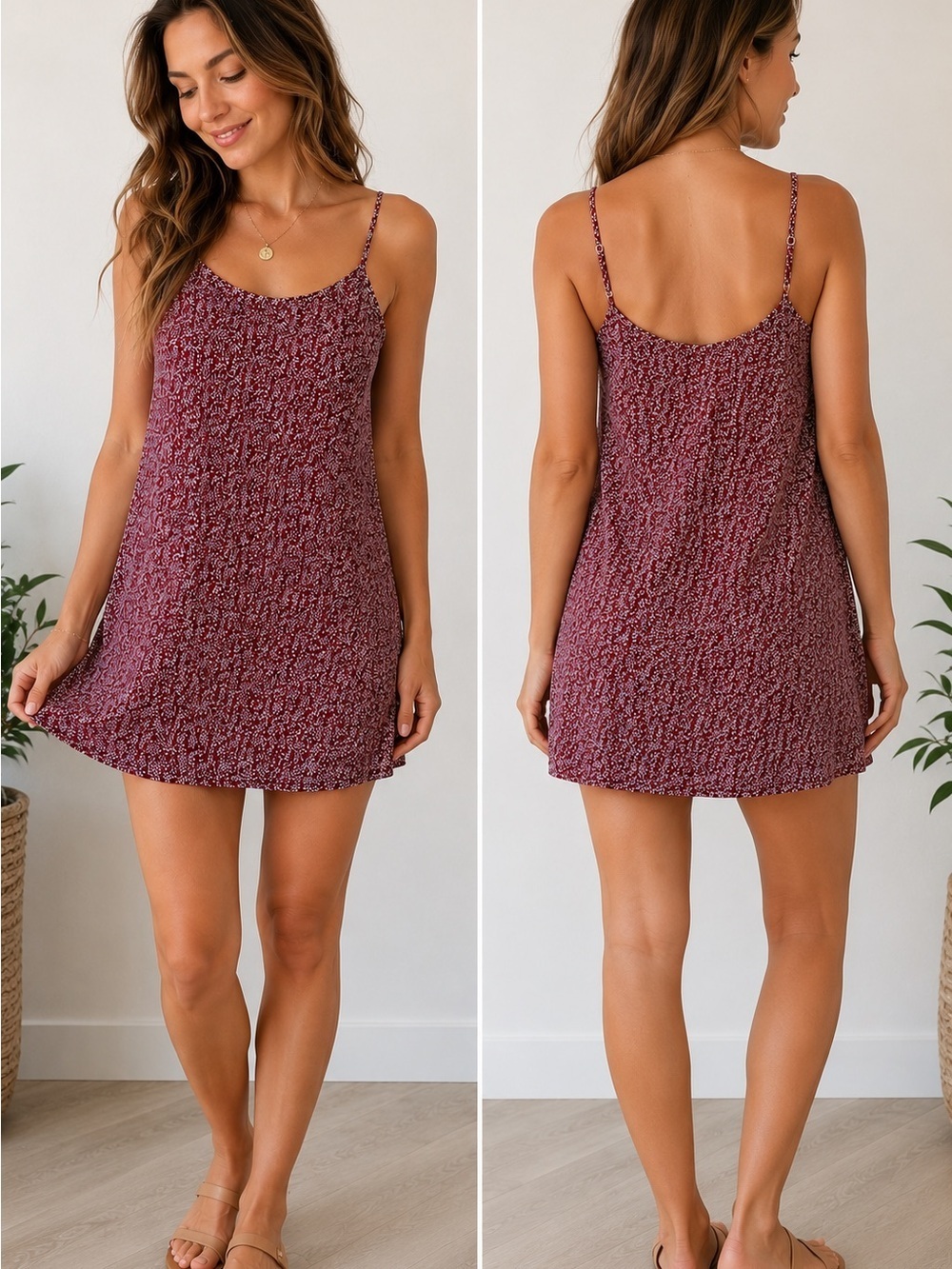 Pashu Salcito Design Burgundy and White Floral Mini Slip Dress Size XS or S Boho